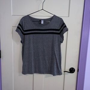 Gray and Black Striped Women's Top